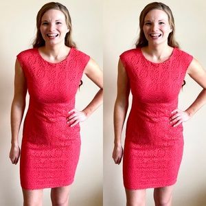Bisou Bisou coral eyelet fitted bodycon dress sz 4